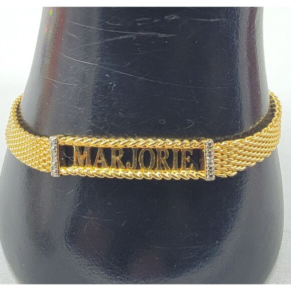 Danbury Mint Marjorie Monogrammed Bracelet 14k Gold Plated Two Diamond 7.5-8.5" - Picture 3 of 16